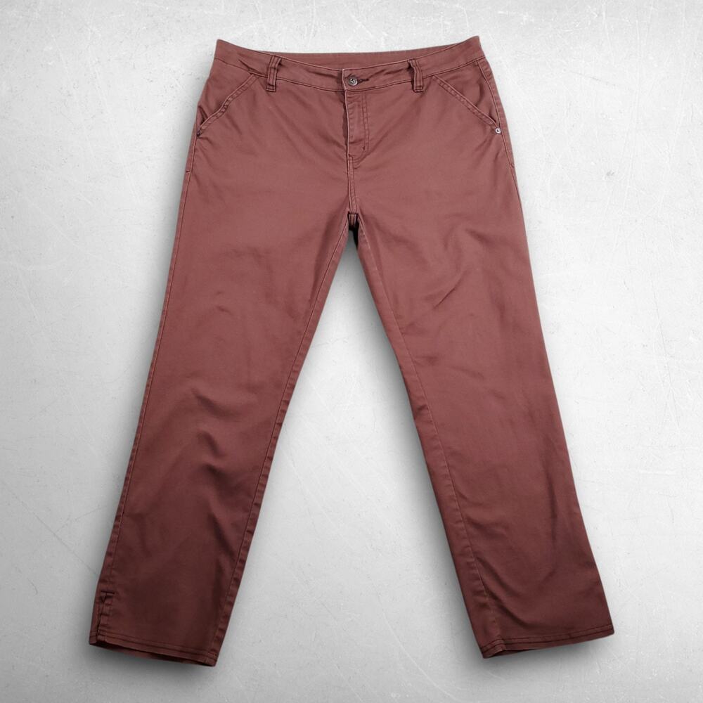 Prana Kayla Crop Chino Pants Women 14 Baked Earth Brown Stretch Ankle Slits Boho